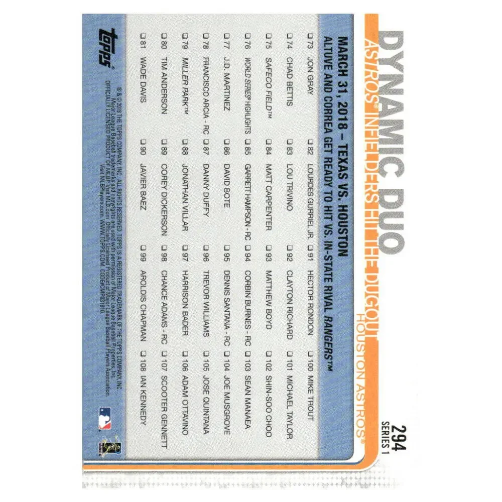 2019 Topps #294 Dynamic Duo